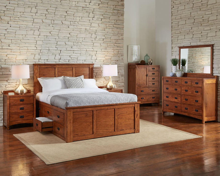 A-America Furniture Mission Hill King Captain Bed in Harvest
