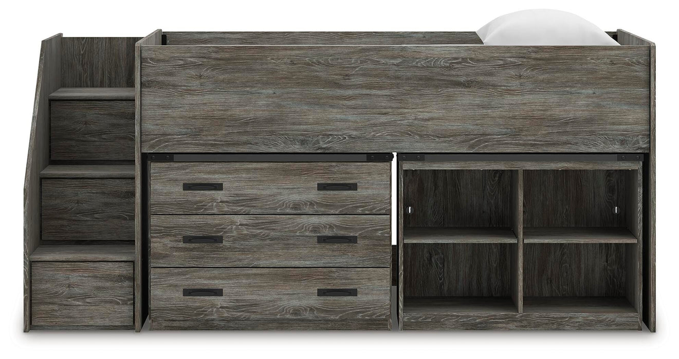 Frandern Loft Bed with Bookcase and Drawer Storage