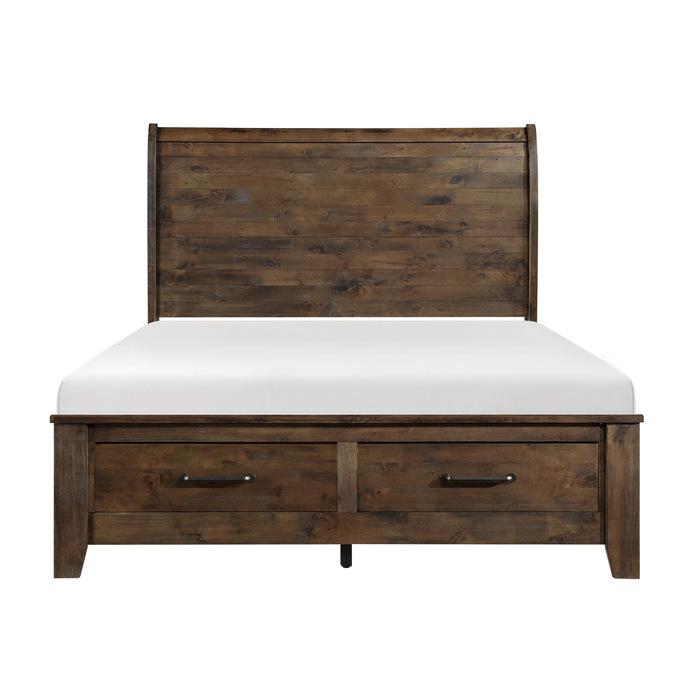 Jerrick King Sleigh Platform Bed with Footboard Storage in Burnished Brown 1957K-1EK*