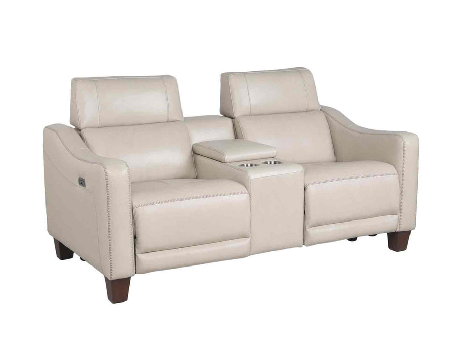 Steve Silver Giorno Dual Power Leather Console Loveseat in Ivory